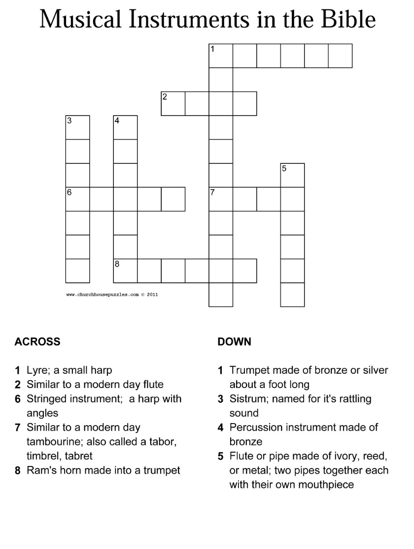 Musical Instruments in the Bible Crossword Puzzle